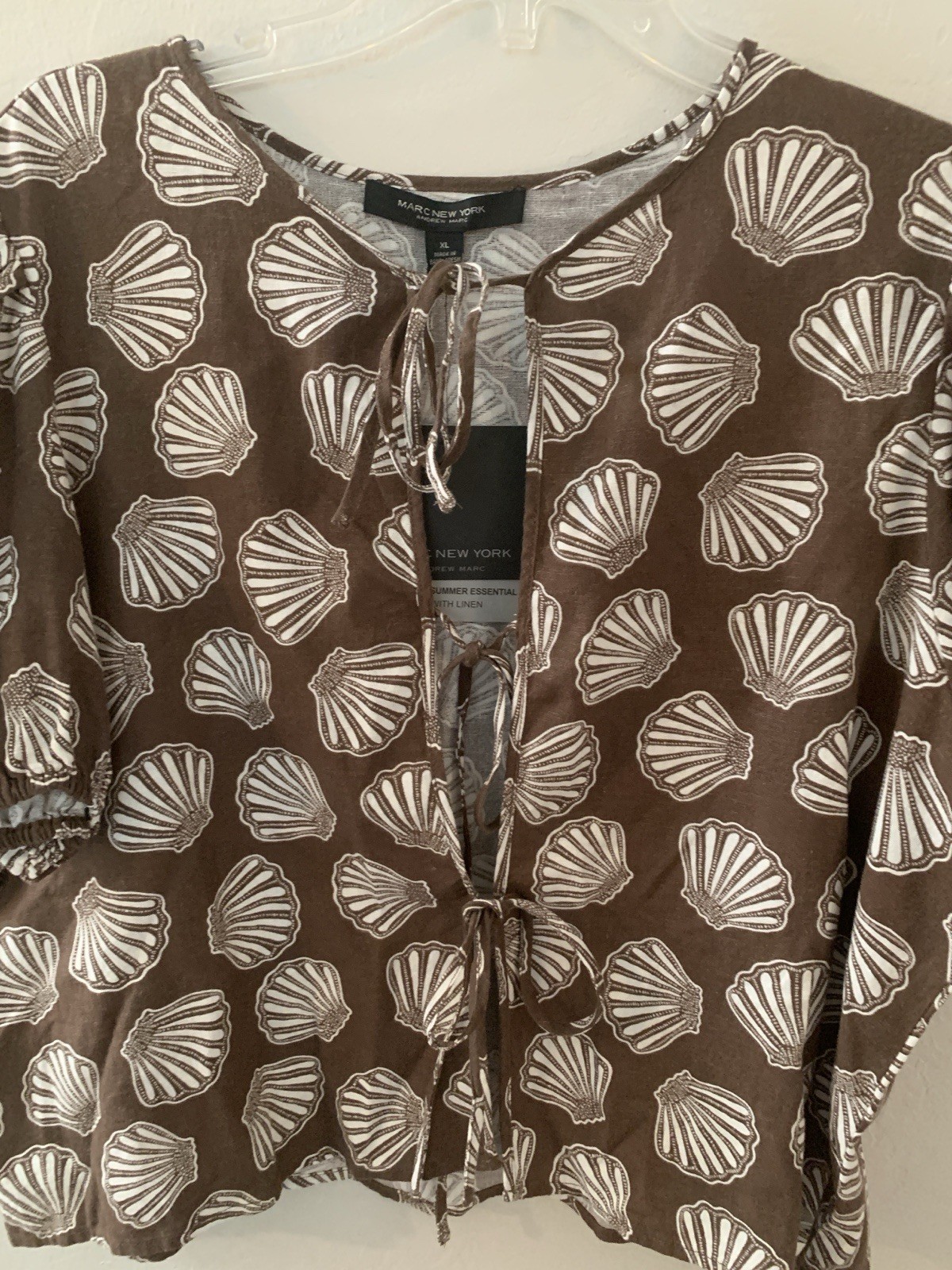 MARC NEW YORK XL Brown Cream Seashell Tie Front Blouse M6MTB661 NWT retail $69