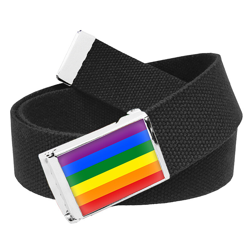 Build A Belt Adult Rainbow Flag Flip Top 1.25″ Wide Buckle with Canvas Web belt