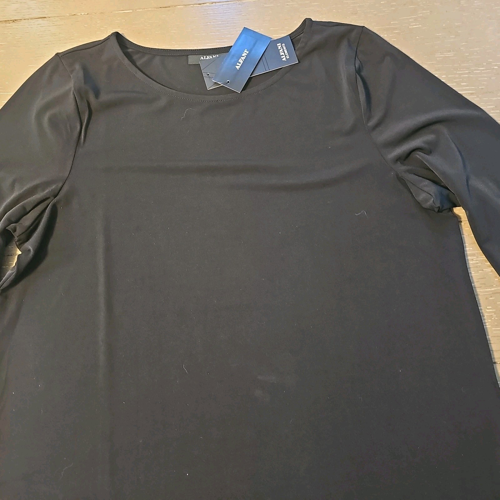 NWT Alfani LARGE Black Asymmetric Hem Tunic ¾ Sleeve