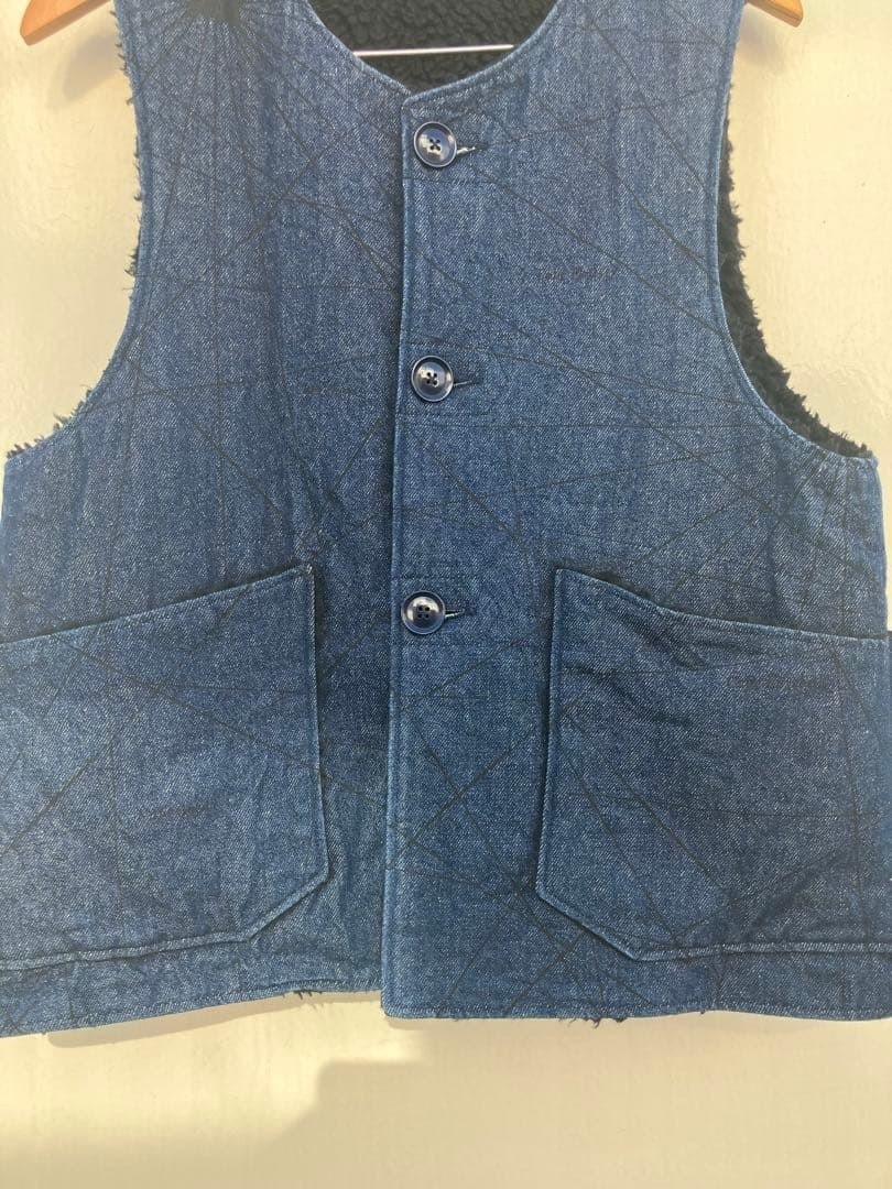 Engineered Garments Over Vest Denim Indigo Nautical Print Reversible M F/S