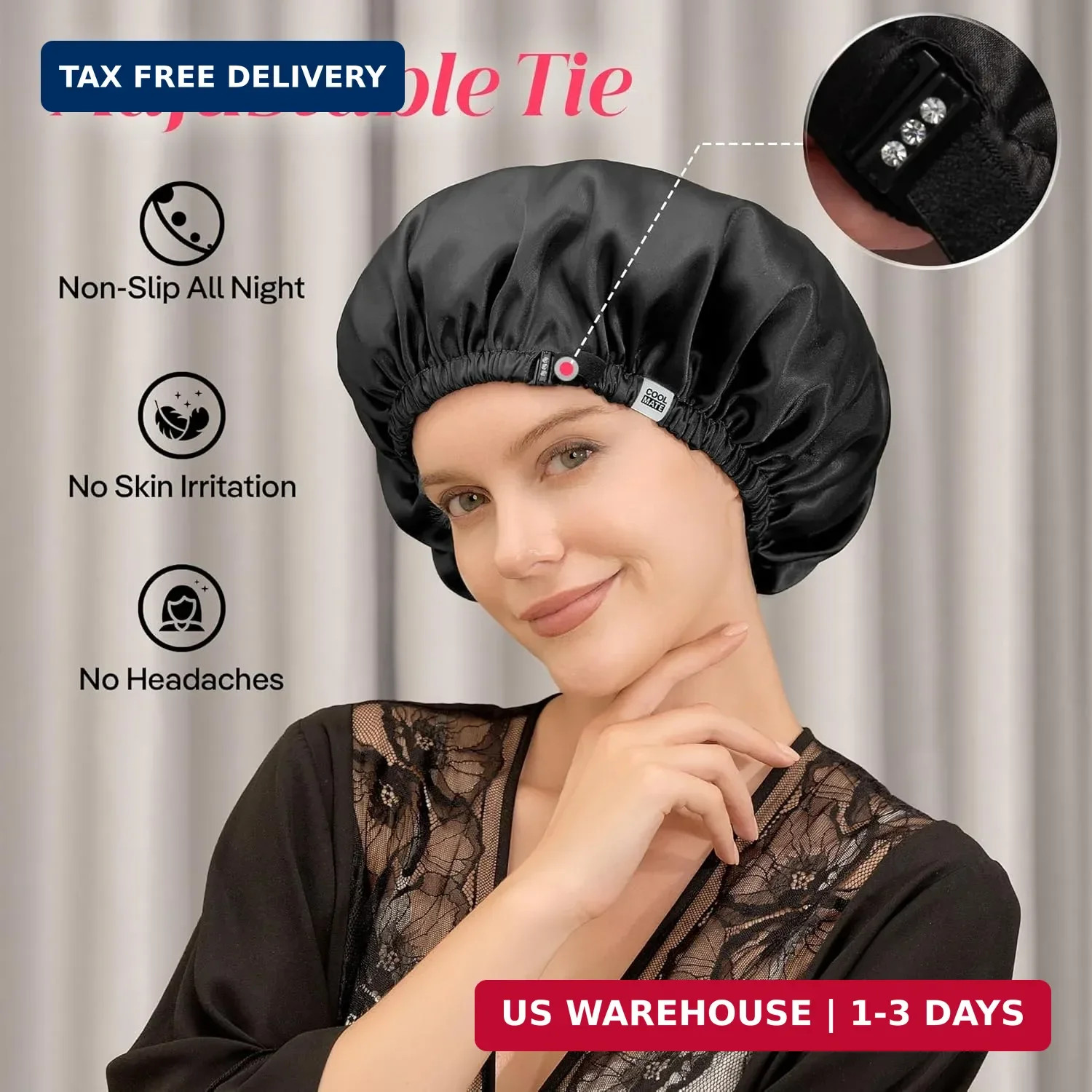 CoolMate Adjustable Satin Silk Bonnet for Sleeping Women, Tie Double Lined Silk