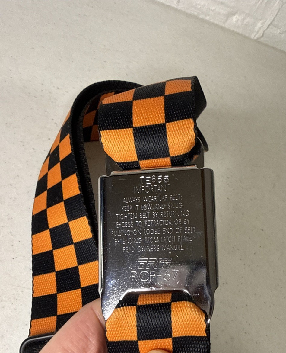 Buckle Down Seatbelt JEEP Logo Adjustable Belt Orange & Black Checkers Adult