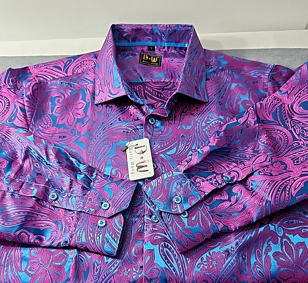NWT Barry Wang Vibrant Paisley Long Sleeve Brocade Silk Polyester Size Large