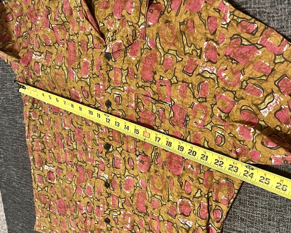 VTG 1950’s Ross Sutherland Made Hawaii Poly LONG SLEEVE SHIRT XL Brown/Pink