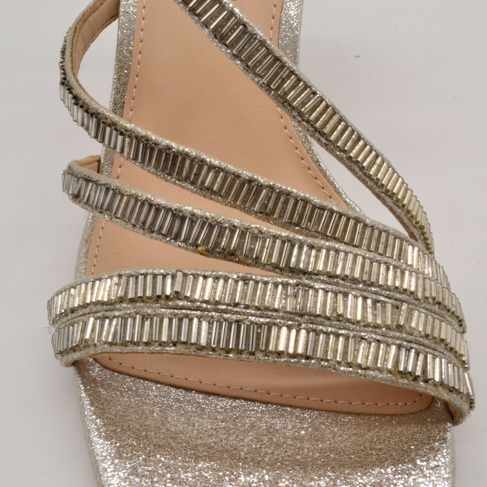 Nina New York Womens Sparkle Strappy Slingback Heels Sz 8M Silver Leather NEW