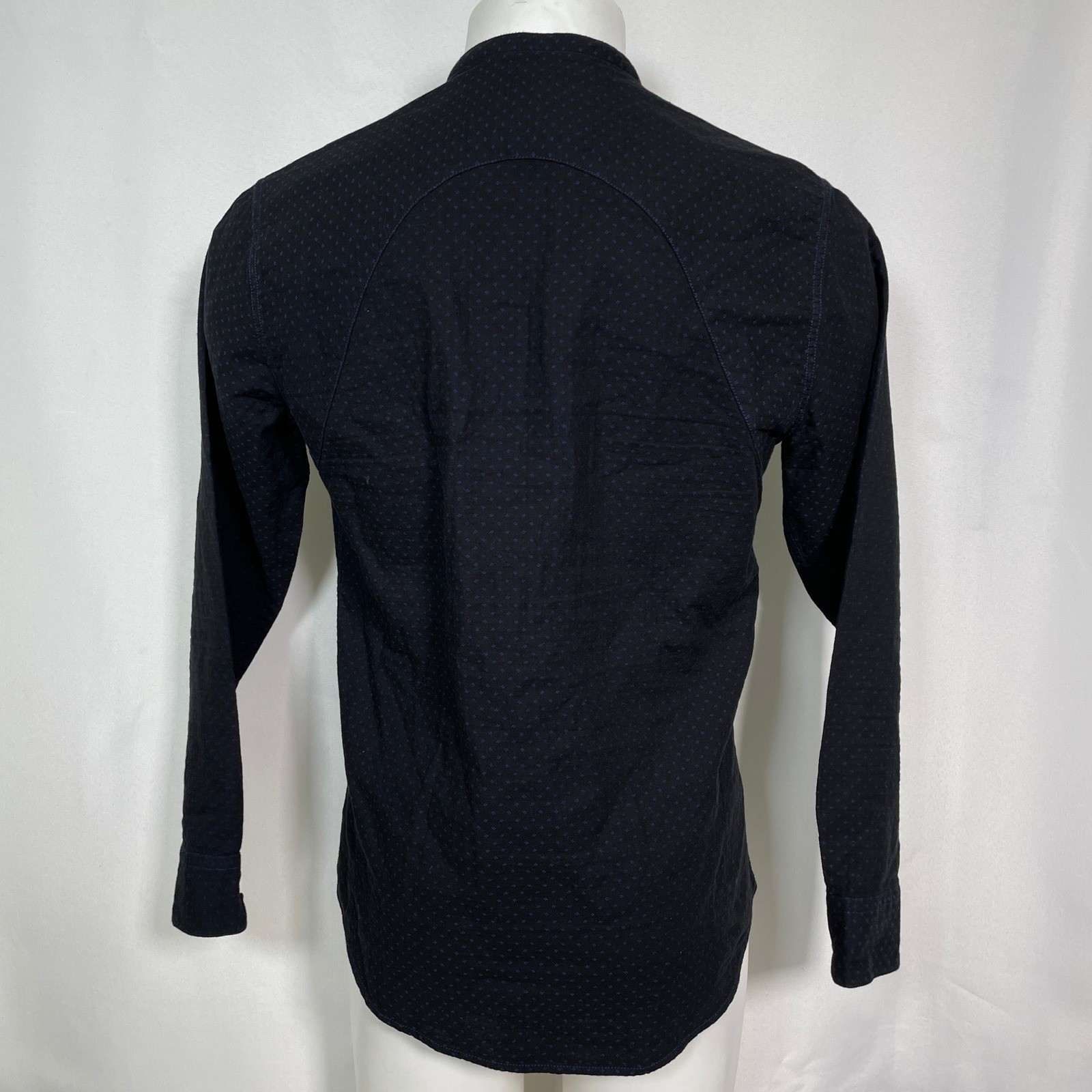 Andamen Slim Black Blue Mandarin Collar Toggle Button Henley Shirt Men’s MEDIUM