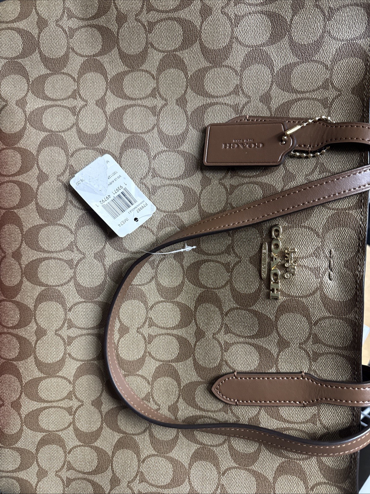 COACH F79987 Signature Avenue Tote Khaki Brown Coated Canvas Business Handbag