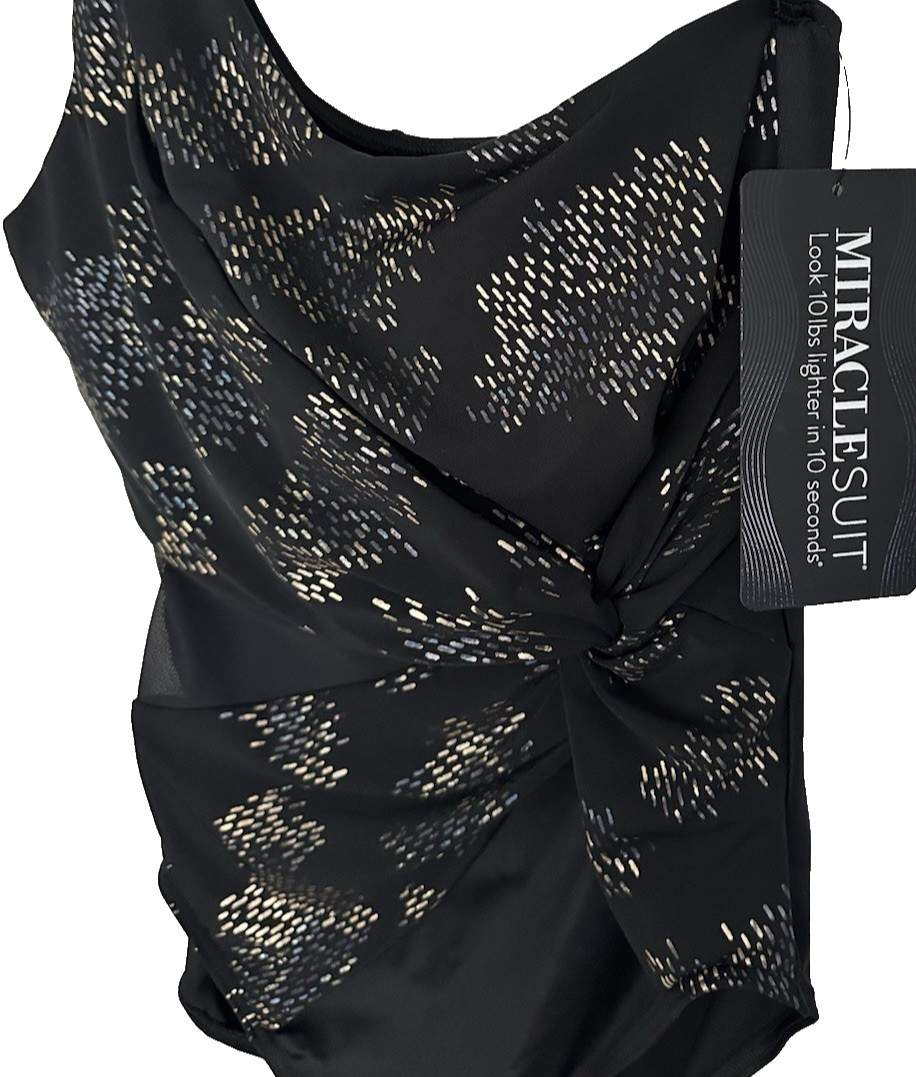 NWT MIRACLESUIT Size 16 Iridium Minx Black One-Piece Slimming Swimsuit $188