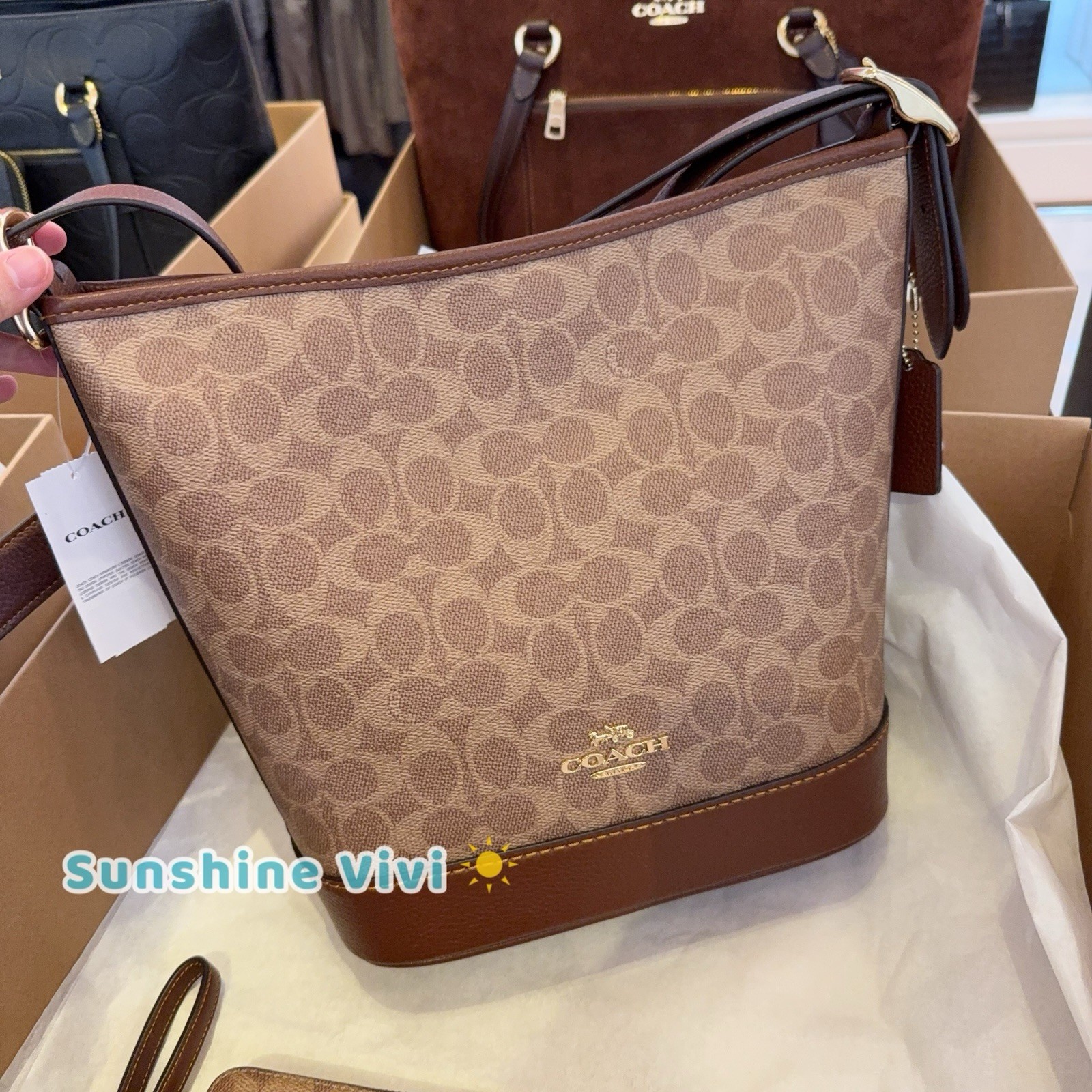 NWT Bundle Coach Jude Duffle Bag CBH20 & CW778 Long Wallet Gold/Tan/Brown Box