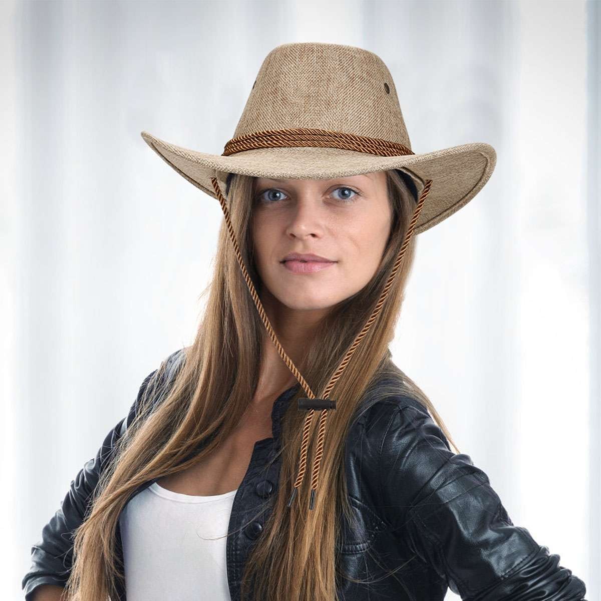 Mens Summer Bucket Cap Cowboy Fedora Hat Wide Brim Linen Straw Mesh Outdoor Hats