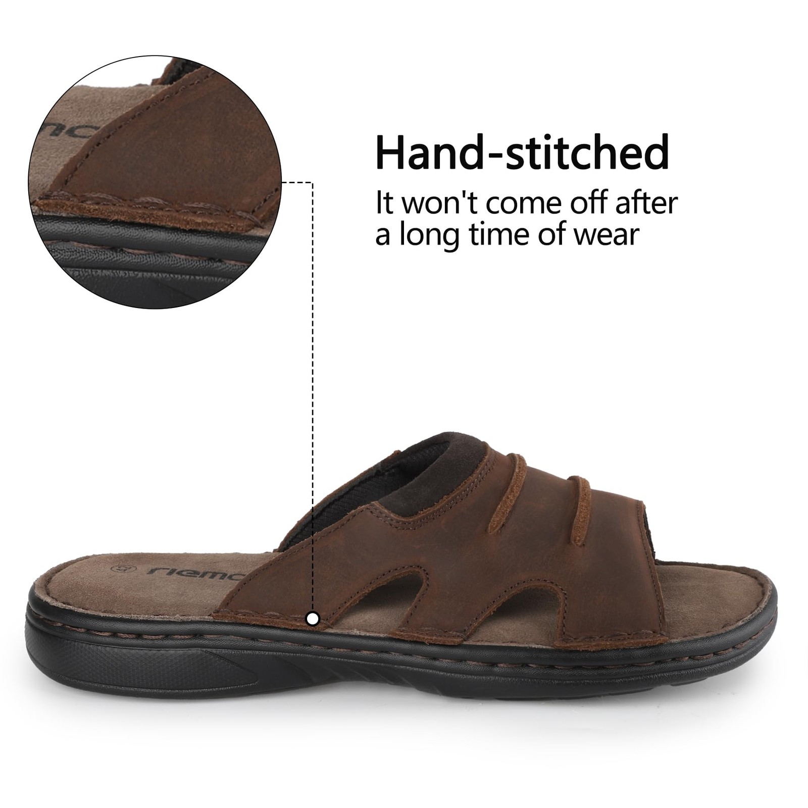 Mens Leather Slide Sandals Memory Foam Footbed Casual Walking Cushioning Slip On