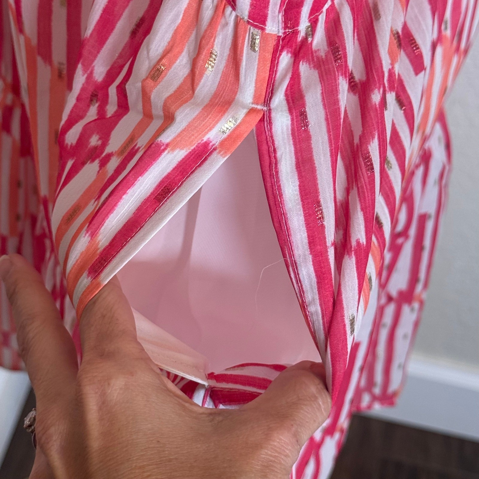 Mini Dress Tommy Bahama Pink Ikat Metallic Tiered NWT Resort Coastal BOHO