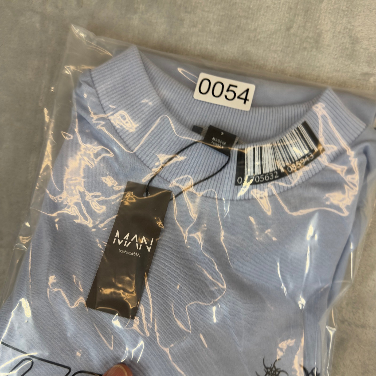 boohooMAN Oversized Photographic Print T-shirt Small Dusty Blue Cotton New
