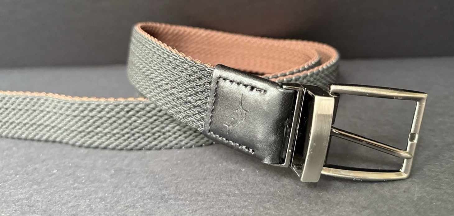 Tommy Bahama Mens Stretch Braided Reversible Belt Brown/Black L/XL Silver Buckle