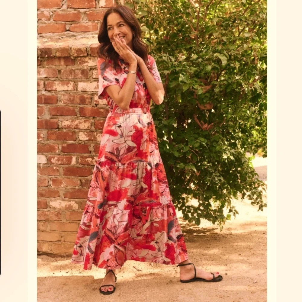 NIC + ZOE Daydream Pink multi Scribble Bouquet Print Maxi Dress Petite Size 2