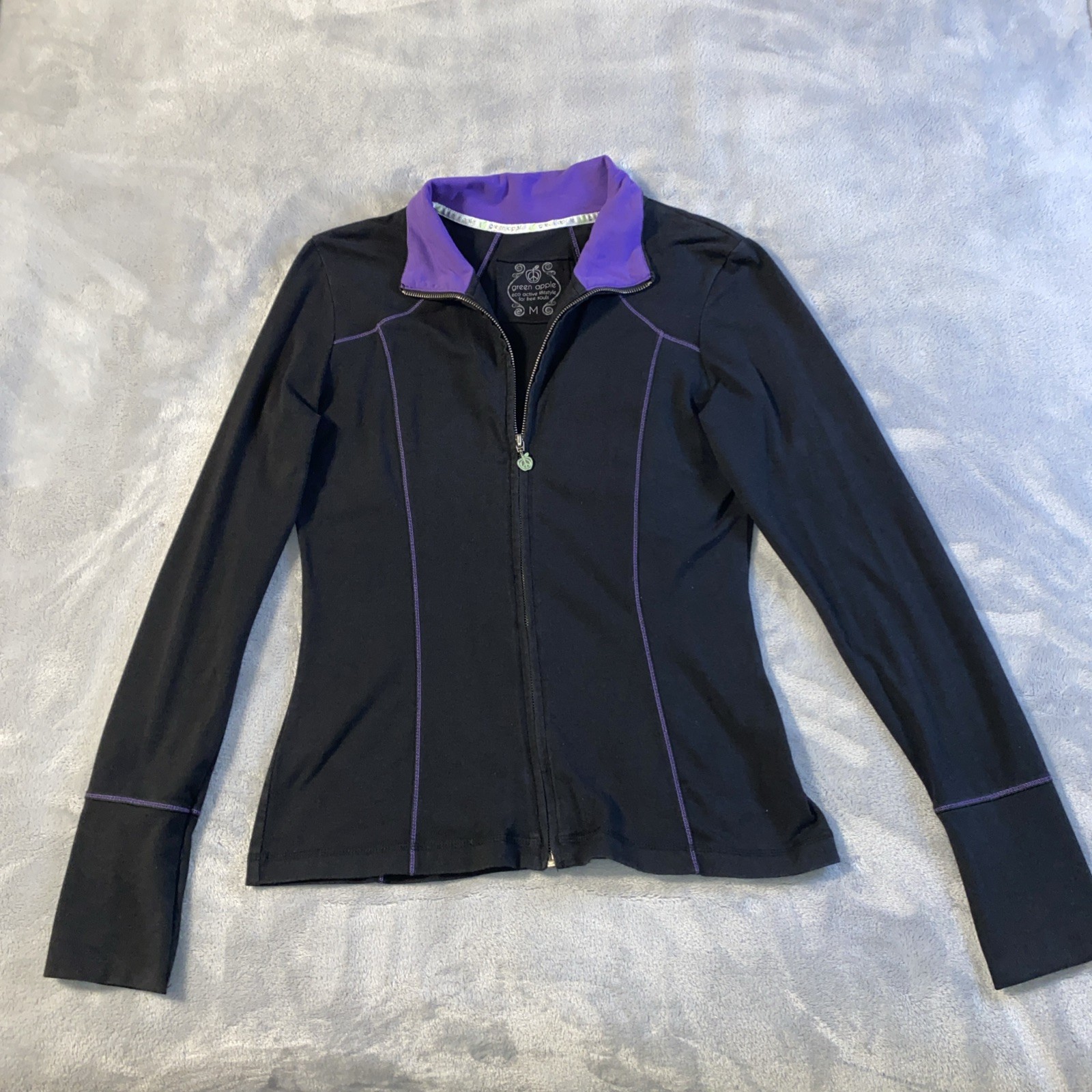 Green Apple Active long-sleeve Bamboo Full Zip Women’s Size Medium Black Jacket