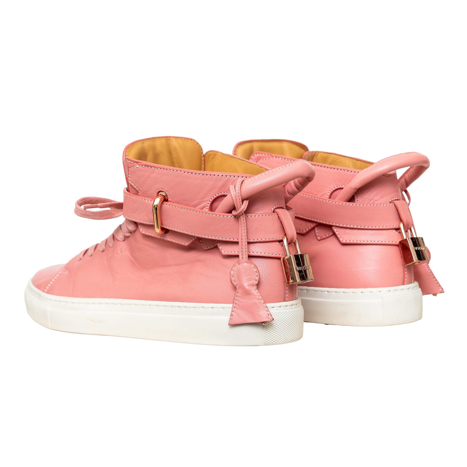 Buscemi 100MM Pink Nappa Leather High Top Sneakers Rose Gold Padlock