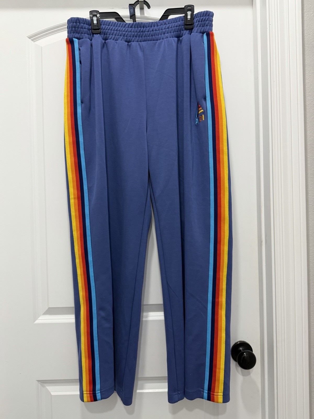 ALDI GEAR Wide Leg Bottoms Jogger Pants Rainbow Stripe Blue XL
