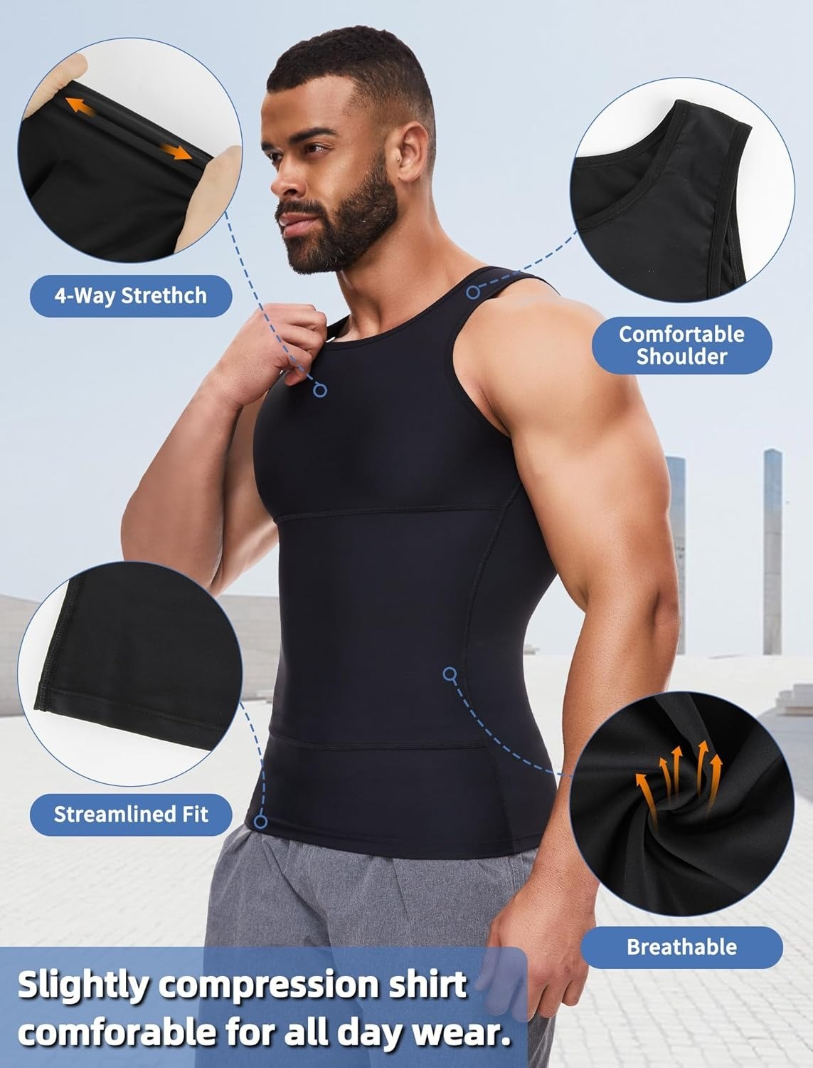 2 Pack Men Compression Slim Tummy Control Body Shaper Vest Tank Top Shapewear