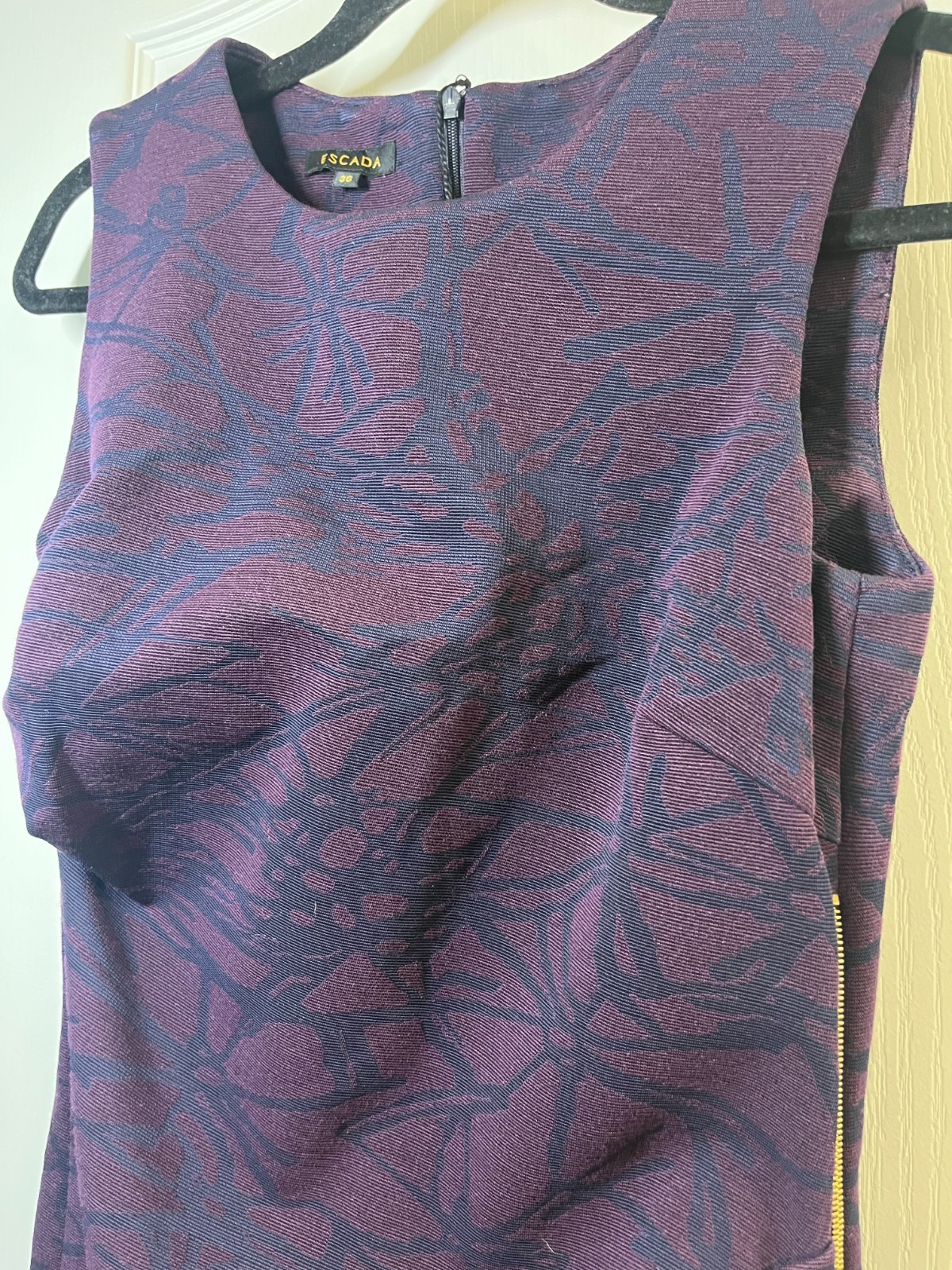 ESCADA Women Printed Purple Midi Length Sleeveless Cocktail Dress Size S DE36