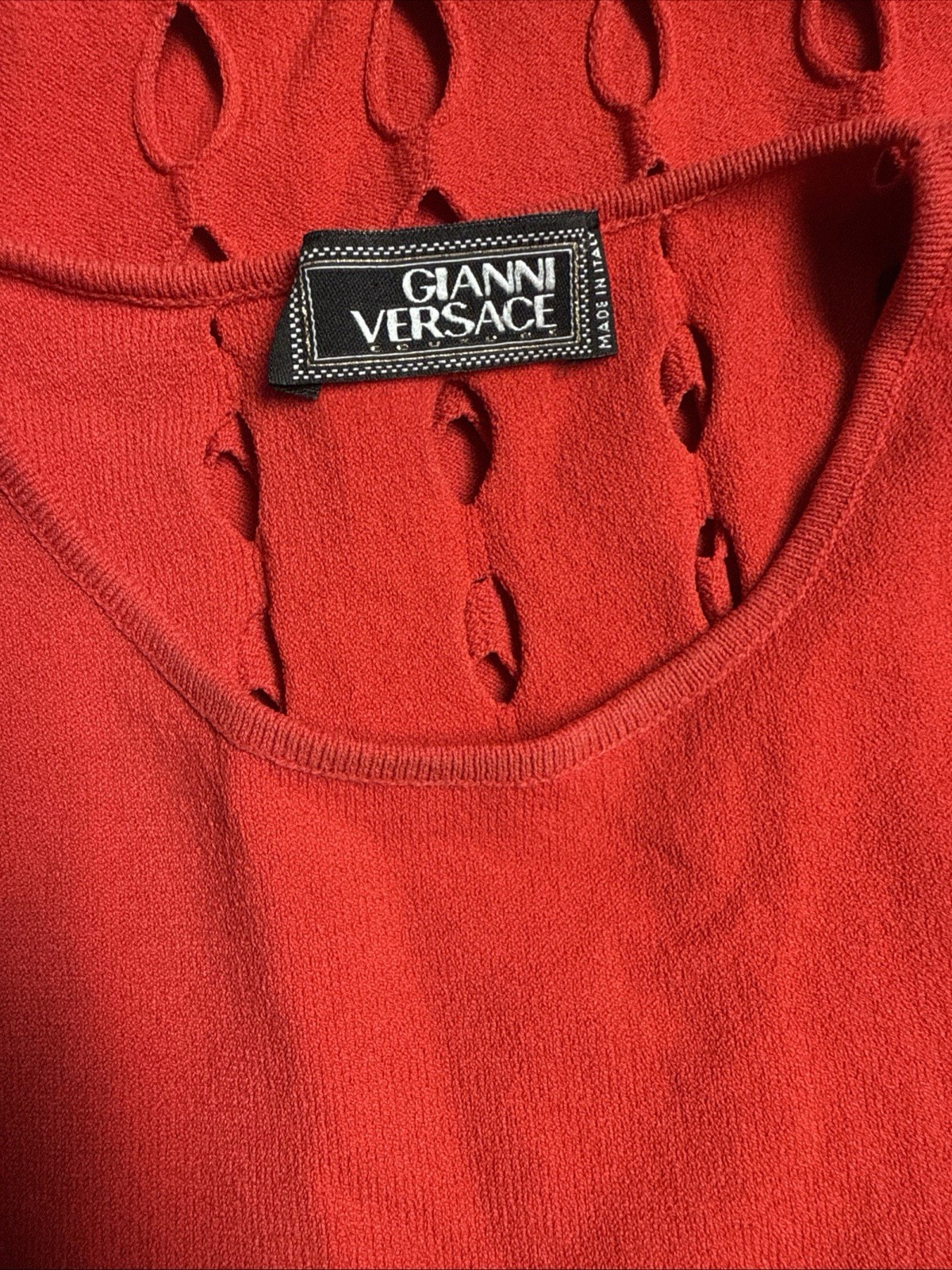 Vtg Gianni Versace 2002 Red Perforated Back Stretch Top M