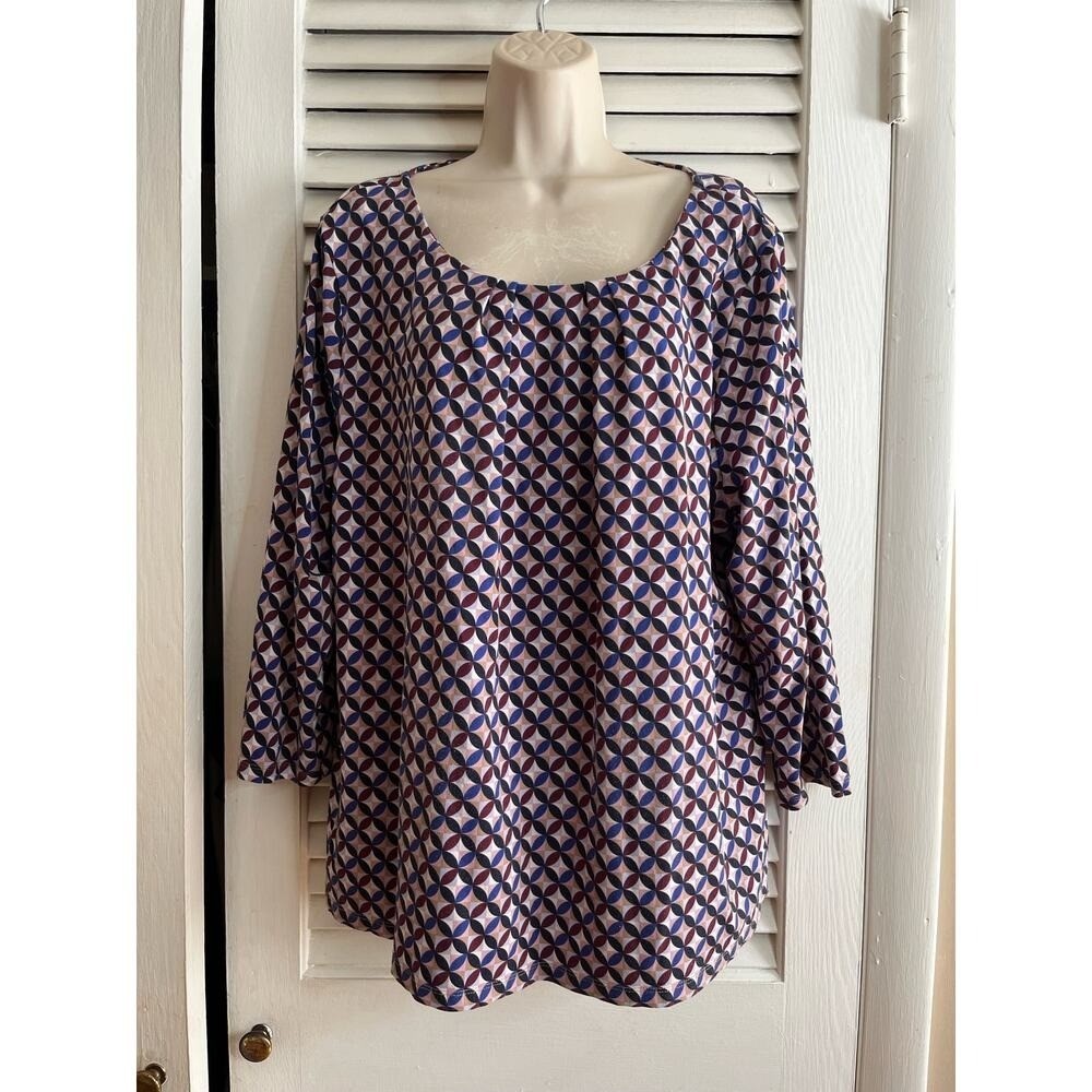 Talbots soft color print knit top 2X 3/4 sleeve 92 nylon 8 spandex scoop neck