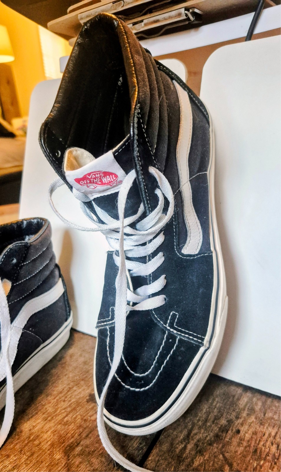 Vans SK8 HI Black White Canvas High Top Skateboard Shoes Size W-7.5 M-6 Ex Con