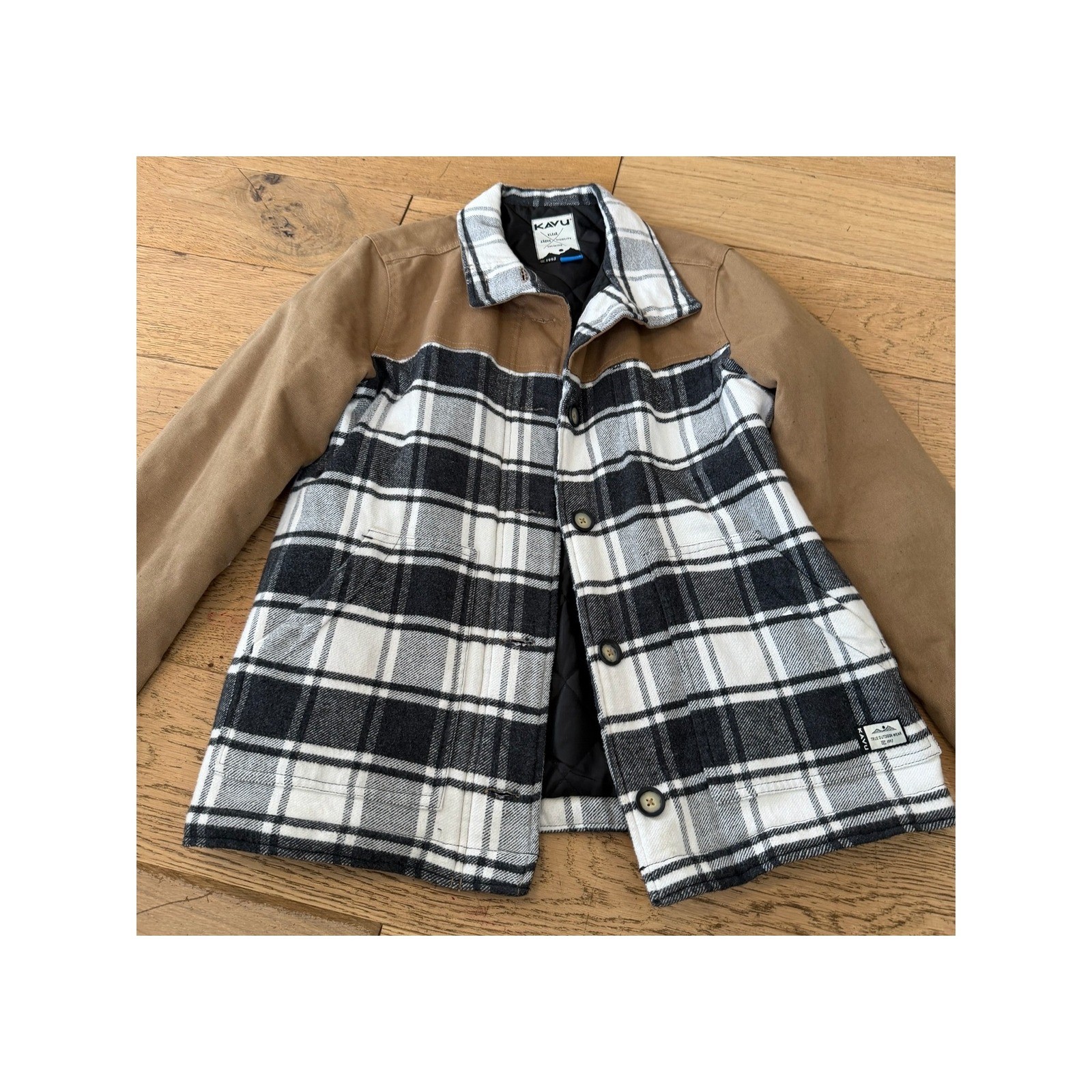 KAVU Highlands Plaid Contrast Sleeve Quilted Lined Shirt Jacket Button Up Size L