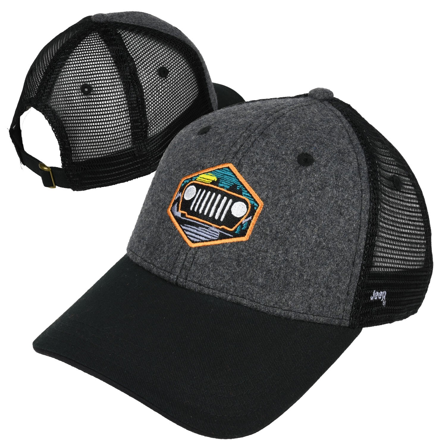 Jeep Through The Mountains Wool Blend Mesh Back Cap- Charcoal Grey/Black