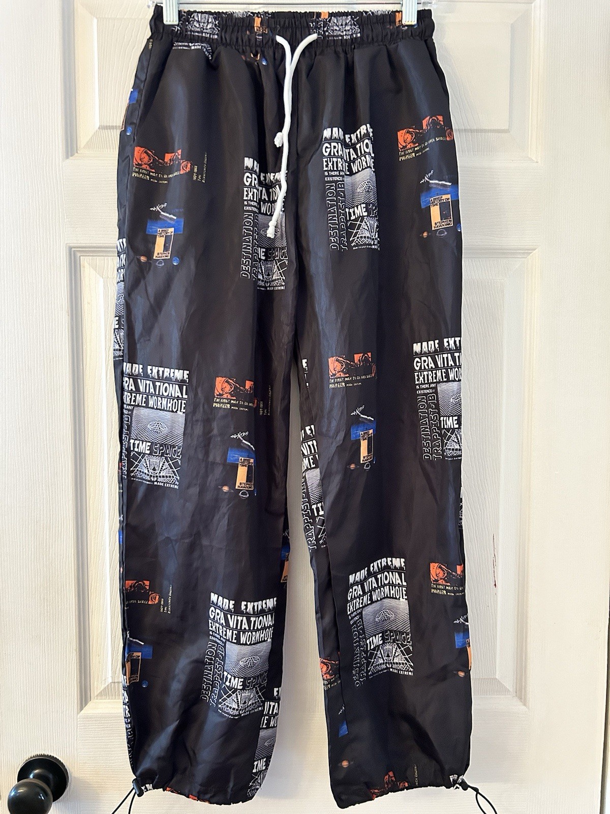 Stephen Hawking Joggers Sci-fi Extreme Wormhole Black Track Pants Windbreaker L