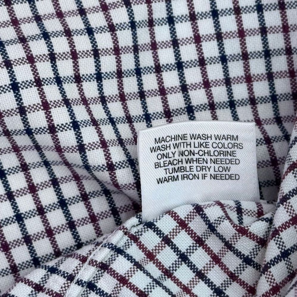 Cremieux Classics White Navy Burgundy Check Button-Down Dress Shirt – L