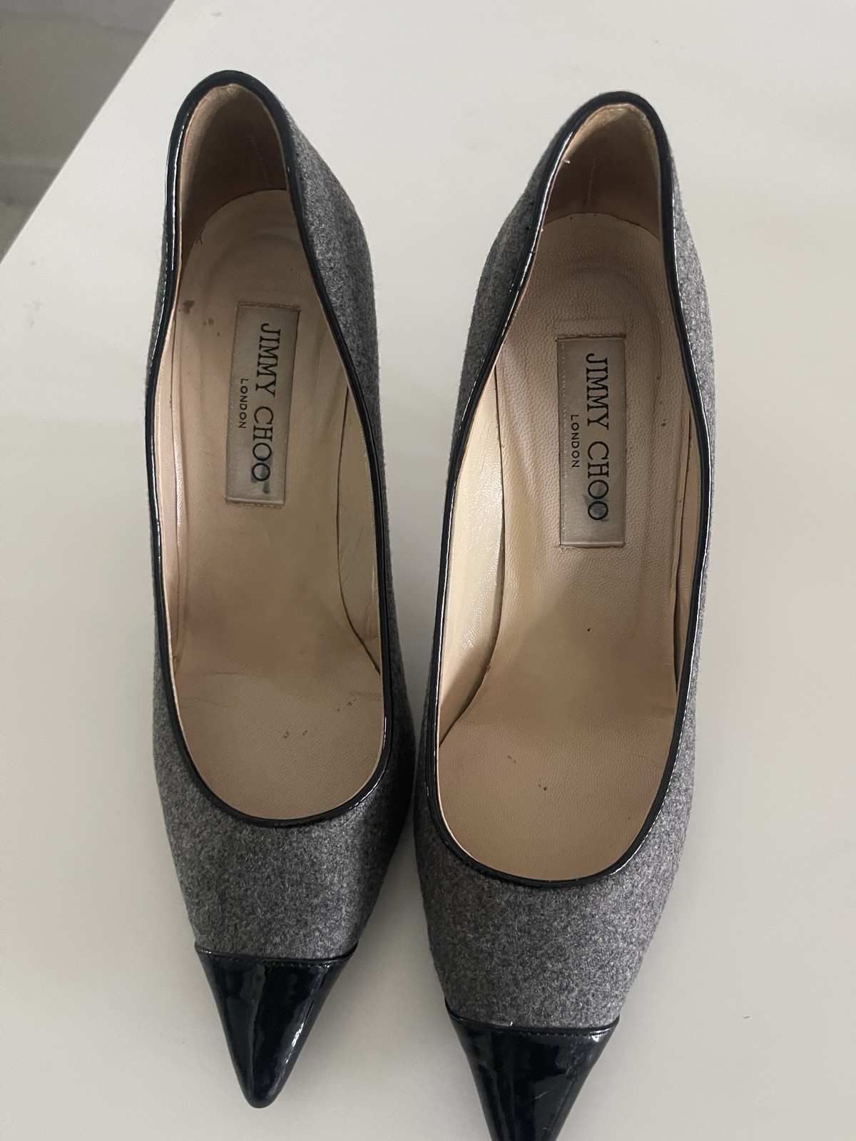 Jimmy Choo London Gray Wool Pointed Toe Pumps EU 37 US 7 Designer Classic Heels
