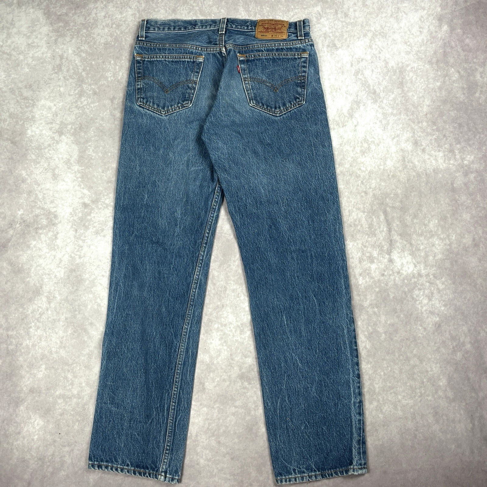 Vintage Levis 501XX USA Made Button Fly Mid Rise Cotton Jeans 36×34 ACTUAL 32×30