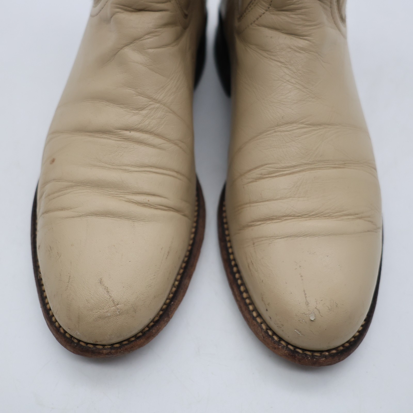 Justin Beige Leather Women’s 6.5 B Roper Western Cowboy Pull On Boots USA L3066