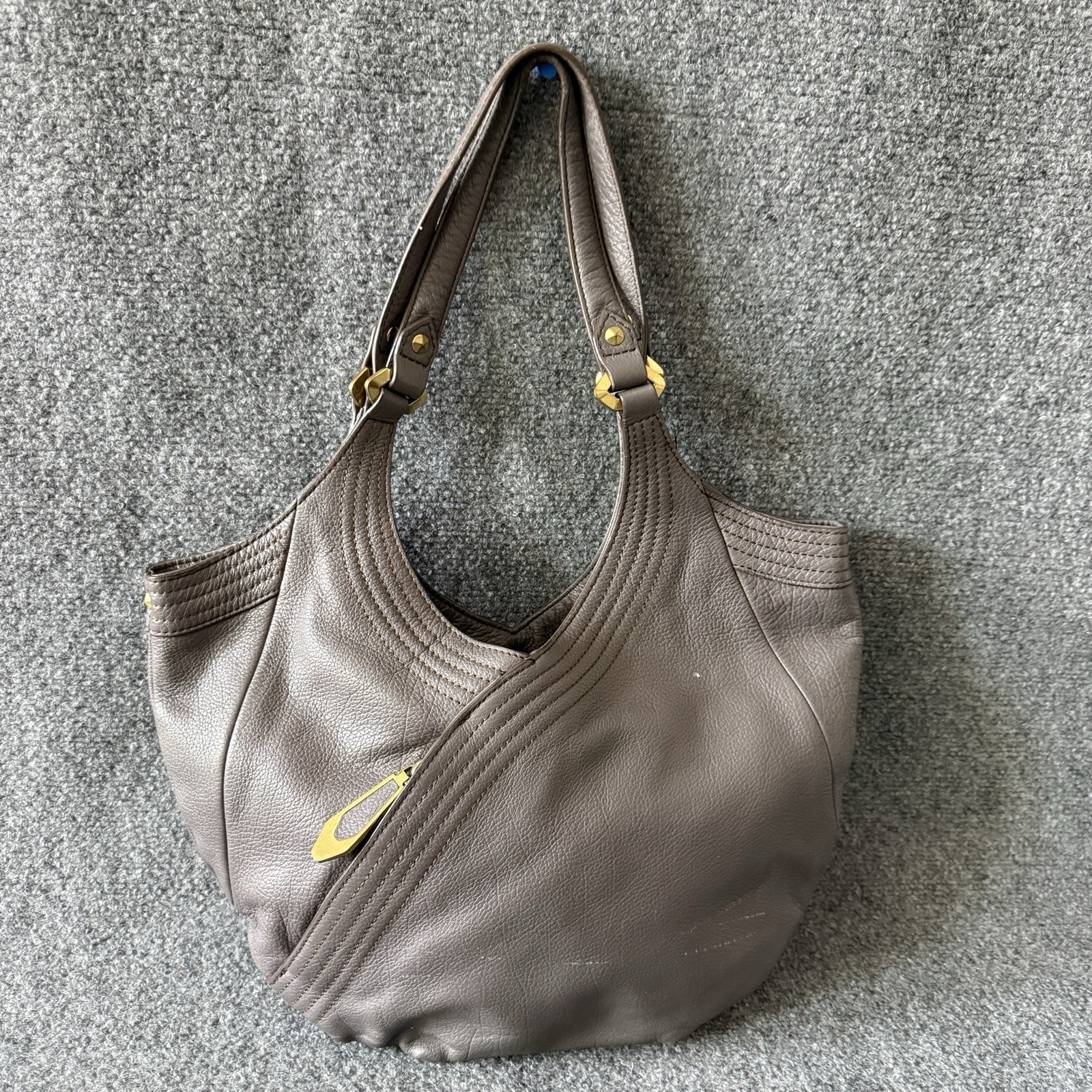 orYANY Tracy Gray Crescent Shoulder Bag Zip Closure Gold-Tone Hardware Geometric