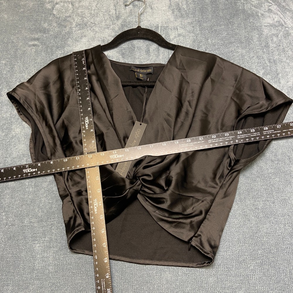 House Of Harlow 1960 Crop Top Women Small Black Knot Front Short Sleeve Side Zip