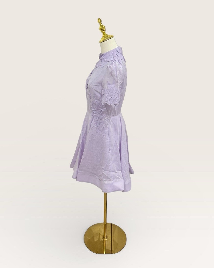 Antonio Melani Size 2 Iris Linen Floral Appliqué Mockneck Minidress Lavender NWT