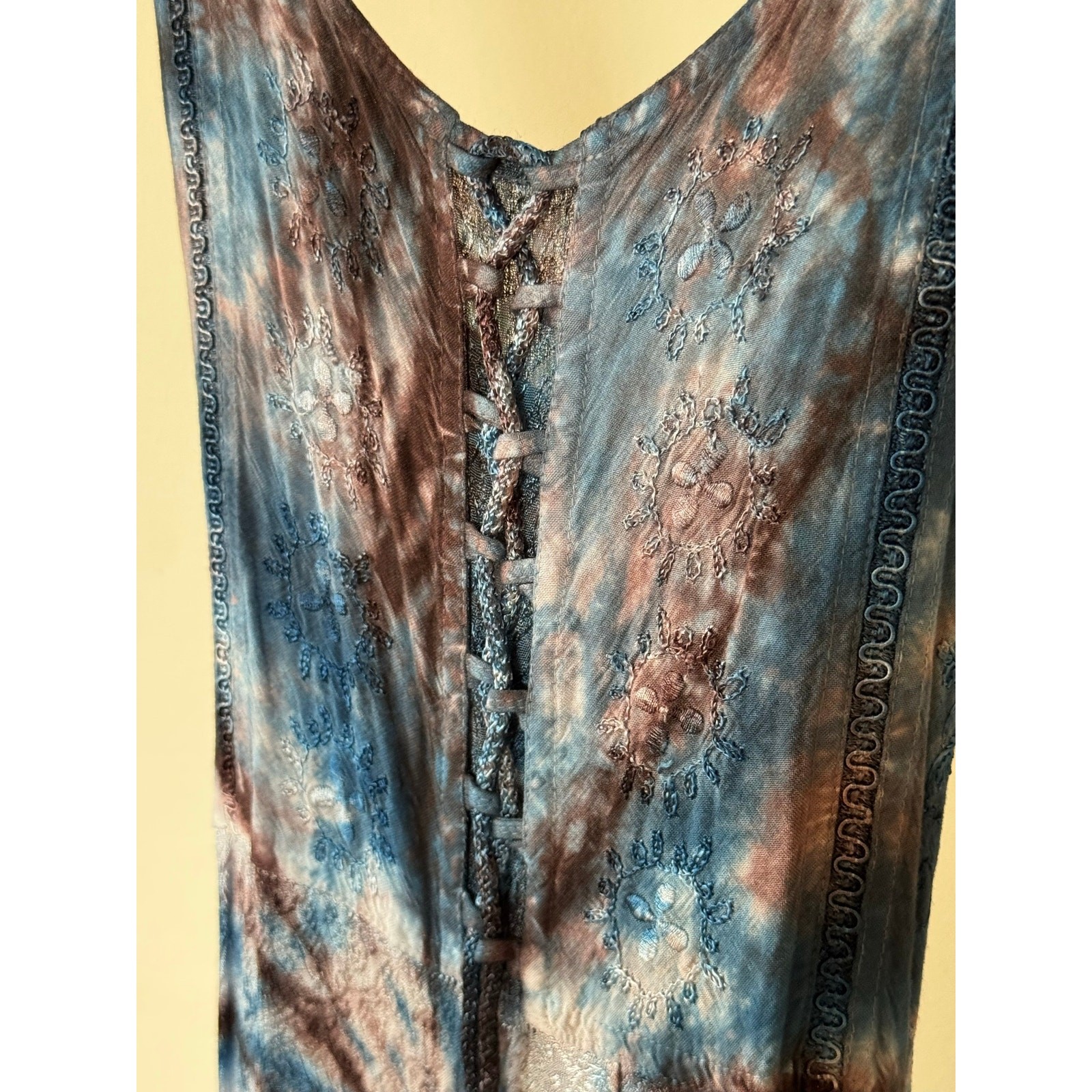 Boho Grunge Whimsigoth Fairy Hem Midi Dress Blue Brown Silver Free Size Best S-L