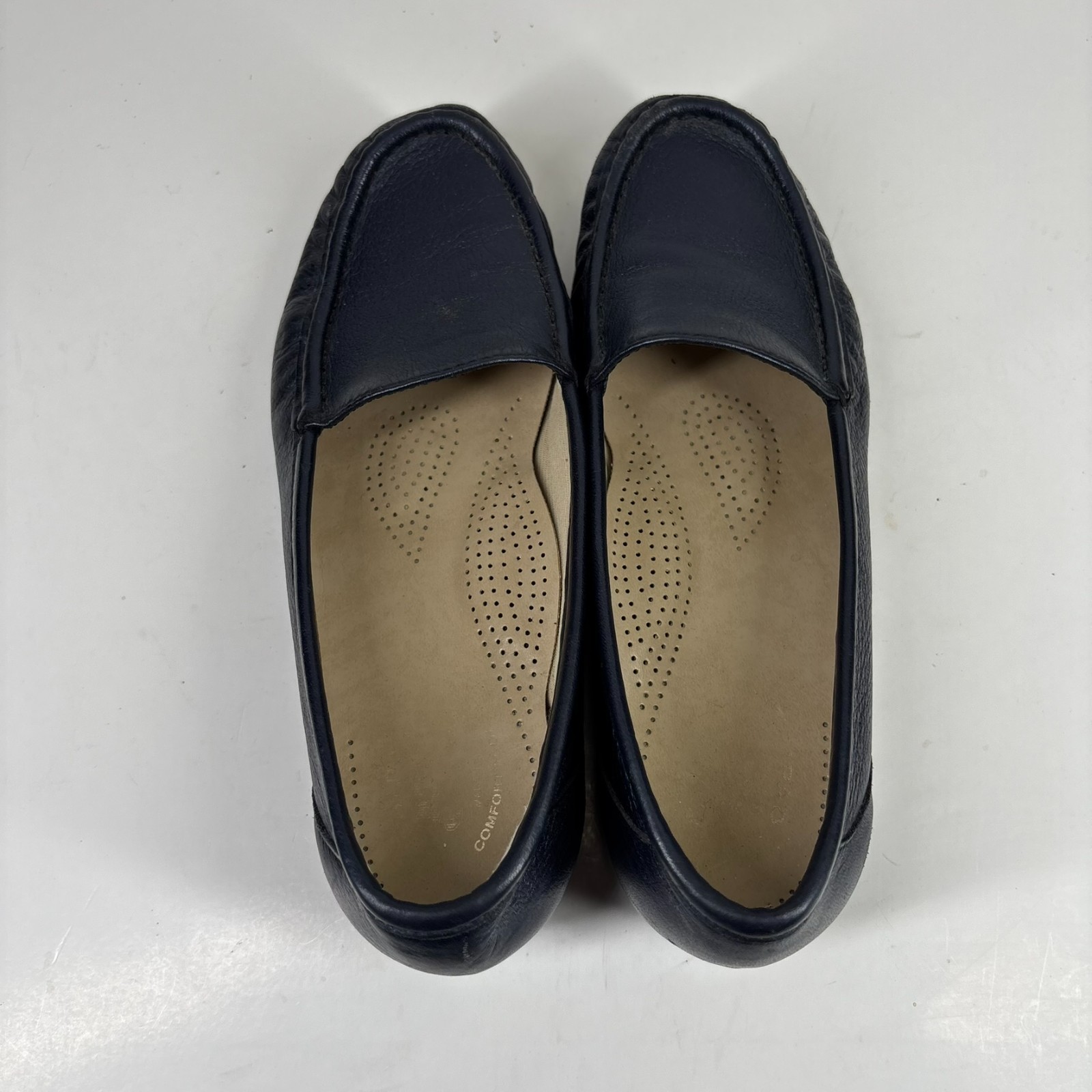 SAS Simplify Women’s US 7W Navy Leather Slip-On Comfort Walking Flats Loafers