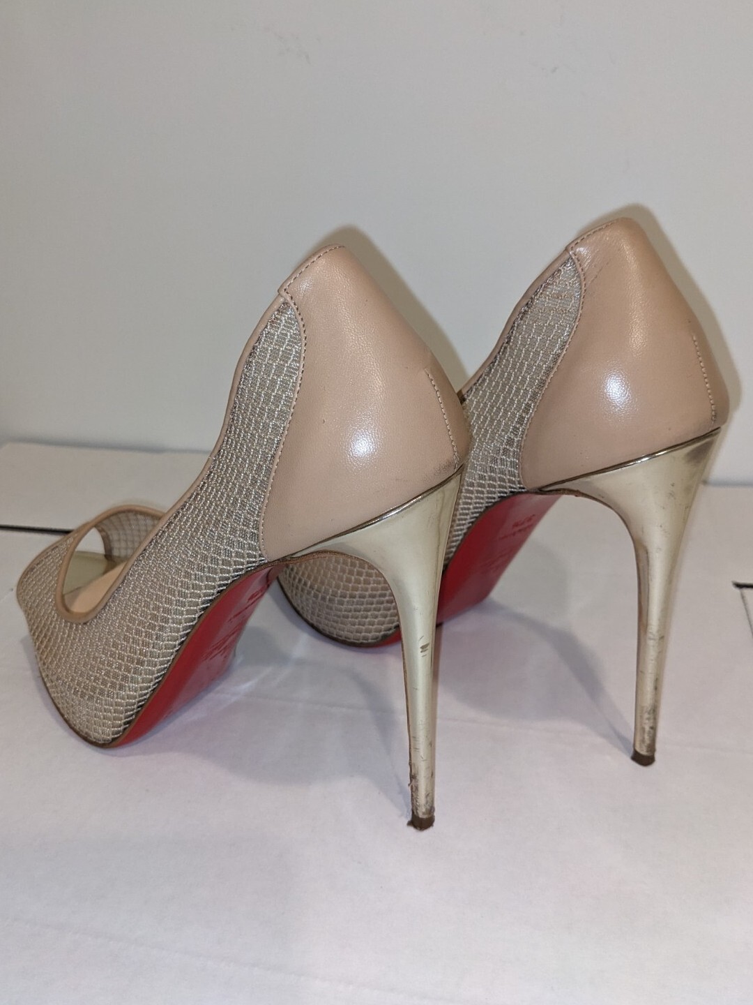 Christian Louboutin 37.5 Nude Very Rete 115mm Red Sole Mesh Fishnet Pumps