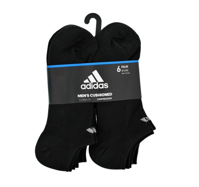 adidas 102403 Size L Men’s Athletic Socks – Black (6 Piece)