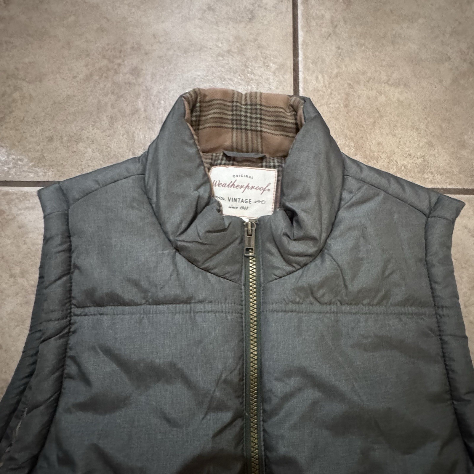 Weatherproof Vintage Blue Puffer Vest Full Zip Zipper Accents Pockets Men’s Med