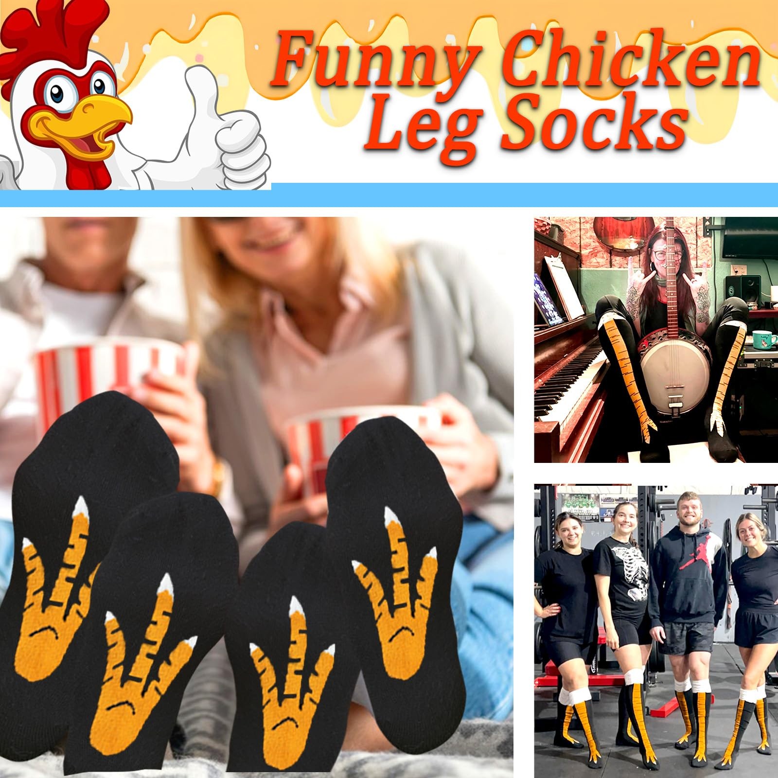 4Pair Funny Chicken Leg Socks Costume Cartoon Novelty Chicken Feet Knee Socks