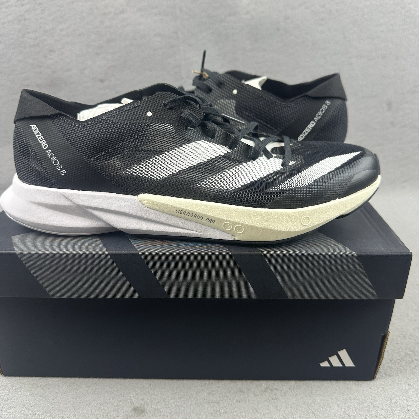 Adidas Adizero Adios 8M Low Running Shoes Black Mens 10 ID6902 New In Box