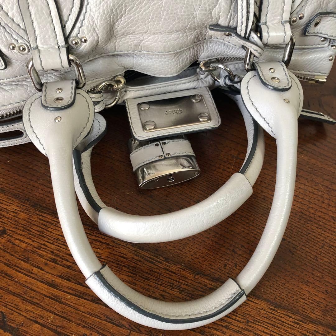 Chloe Paddington White Leather Satchel Bag w/Padlock Rare Vintage Auth