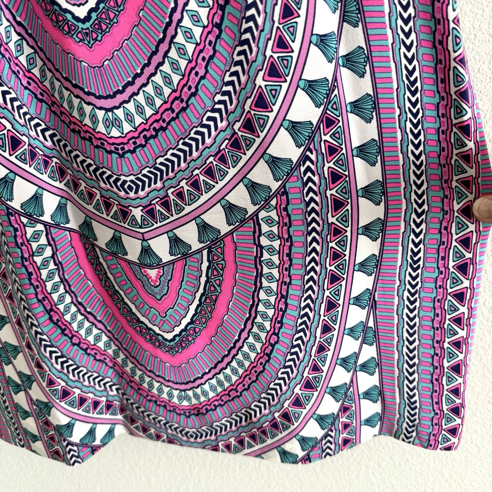 Britt Ryan Pink Geometric Tassel Mini Dress Womens Small Preppy Resortwear Beach