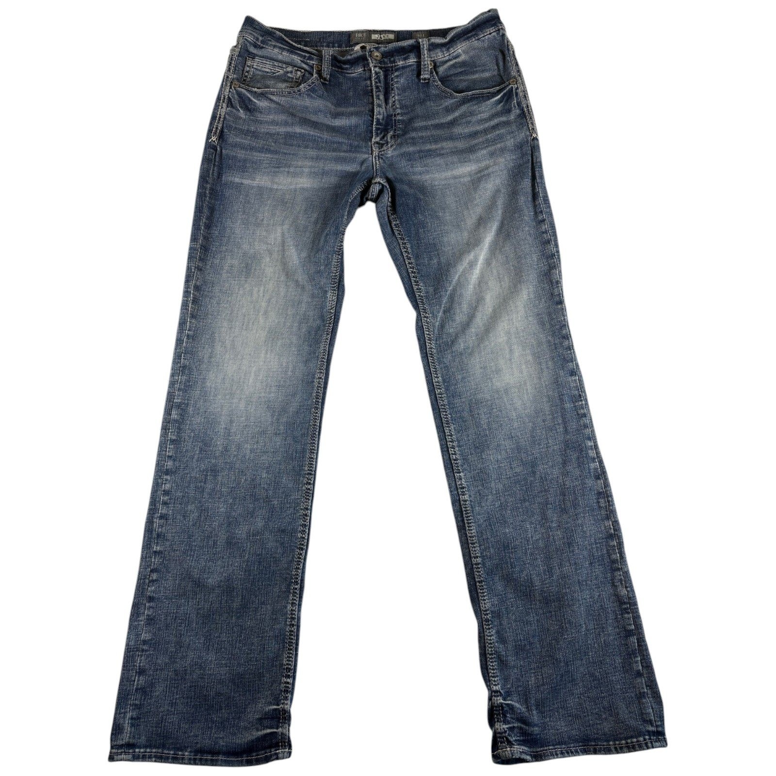 BKE Jake Bootleg Jeans Mens 36 Blue Denim Premium Stretch Medium Wash Whiskered