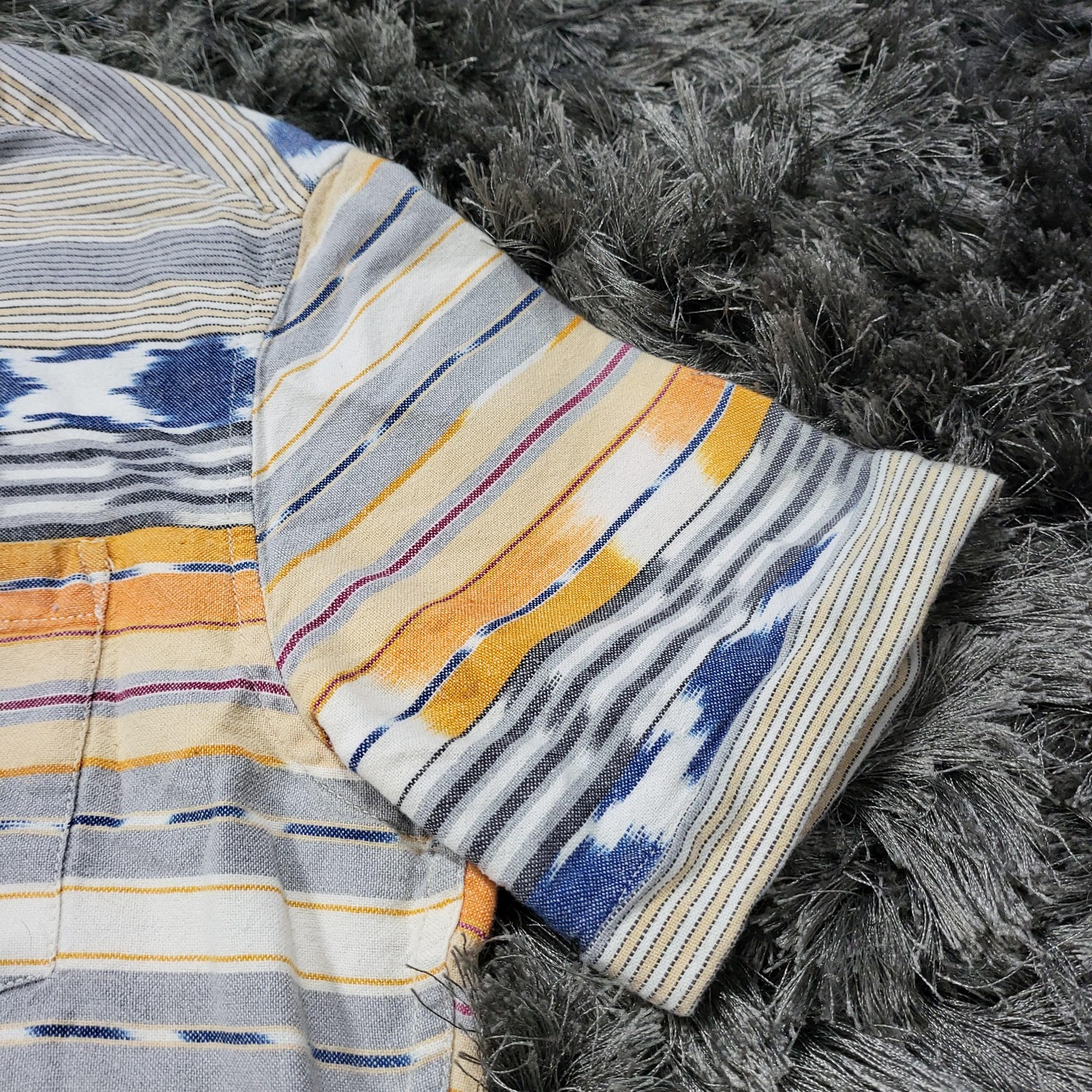 7 Diamonds Shirt Mens Large Southwestern Stripe Cuffed Short Sleeve Cotton Logo
