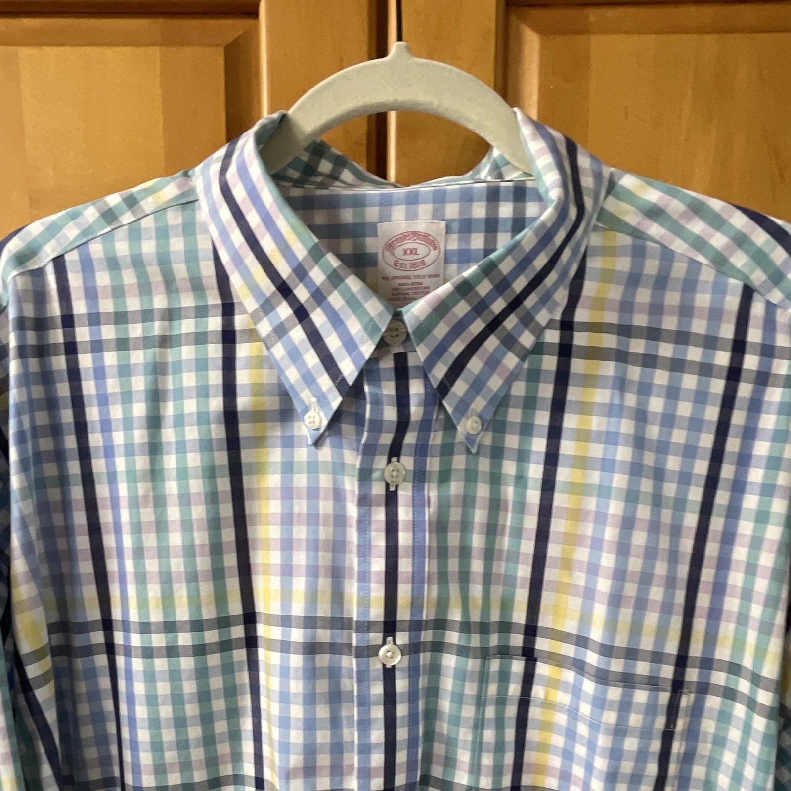Brooks Brothers 1818 Supima Cotton Men’s XXL Blue/Green/Yellow Plaid NonIron🌵🪸