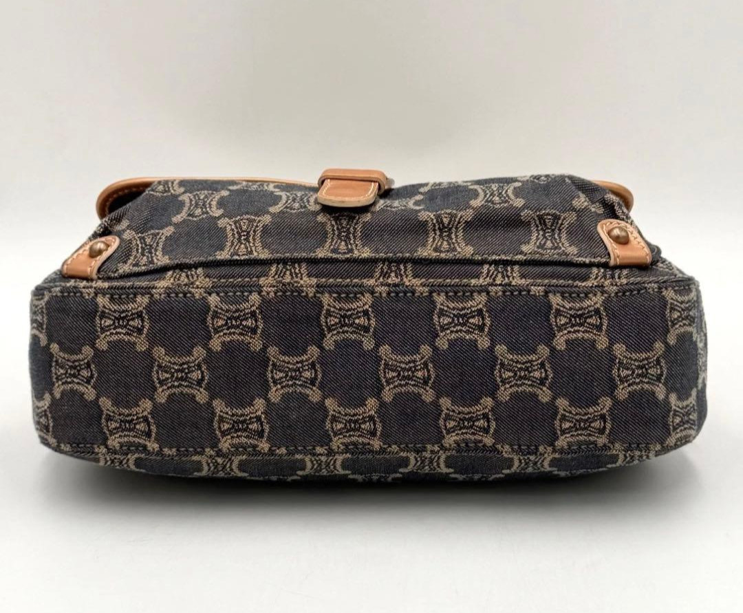 CELINE Paris Macadam Shoulder Bag Indigo Triomphe Denim Leather Authentic Italy